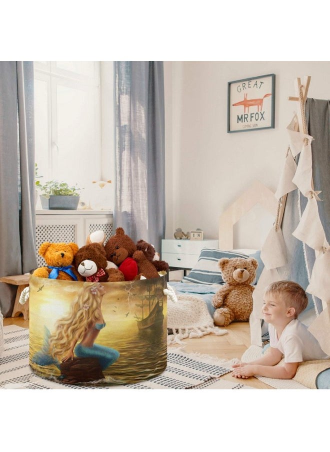 visesunny Pretty Mermaid with Golden Hair Laundry Baskets Fabric Storage Bin Storage Box Collapsible Storage Basket Toy Clothes Shelves Basket for Bathroom,Bedroom,Nursery,Closet,Office