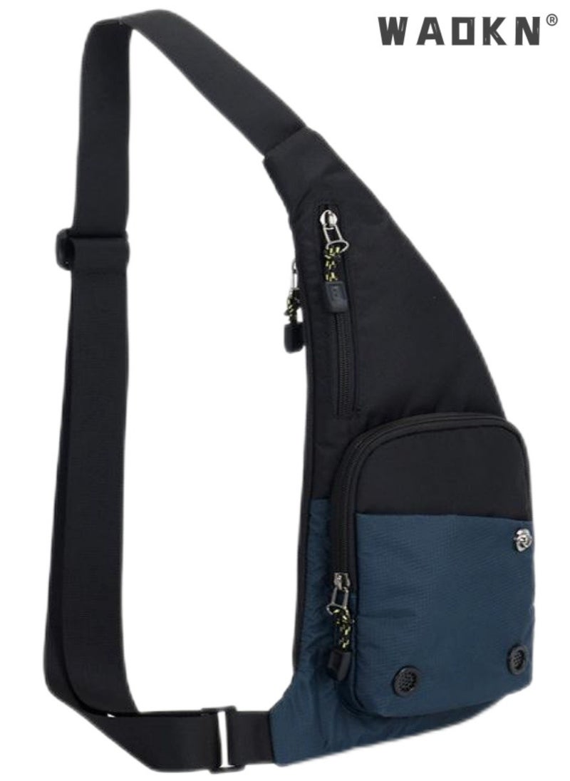 Unisex New Fashion Shoulder Bag, Outdoor Travel Crossbody Bag Sling Bag Chest Bag for Men and Women, Casual Carry Bag Hiking Bag Sports Bag for College Students(Black And Blue)
