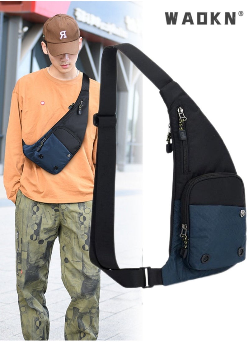 Unisex New Fashion Shoulder Bag, Outdoor Travel Crossbody Bag Sling Bag Chest Bag for Men and Women, Casual Carry Bag Hiking Bag Sports Bag for College Students(Black And Blue)