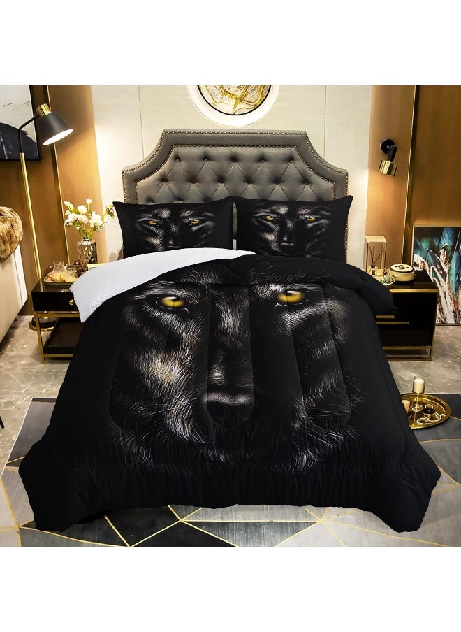 AILONEN Wolf Comforter Set for Teens Boys Kids, Wolf Pattern Printed Bedding Set Twin Size, Superior Quilted Duvet Ultra Soft, 3 Piece 1 Comforter and 2 Pillowcases, Microfiber Fabric