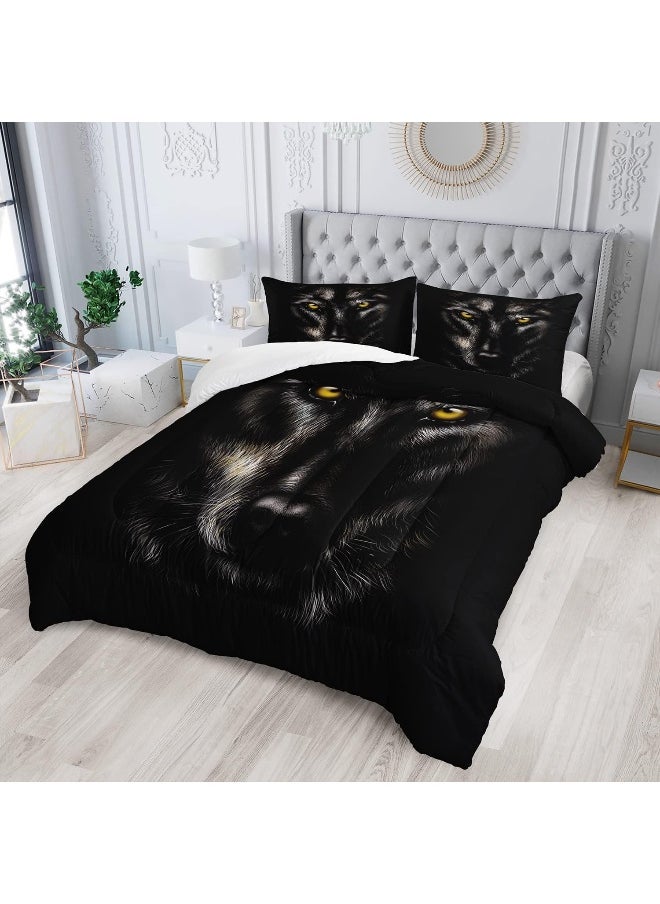 AILONEN Wolf Comforter Set for Teens Boys Kids, Wolf Pattern Printed Bedding Set Twin Size, Superior Quilted Duvet Ultra Soft, 3 Piece 1 Comforter and 2 Pillowcases, Microfiber Fabric