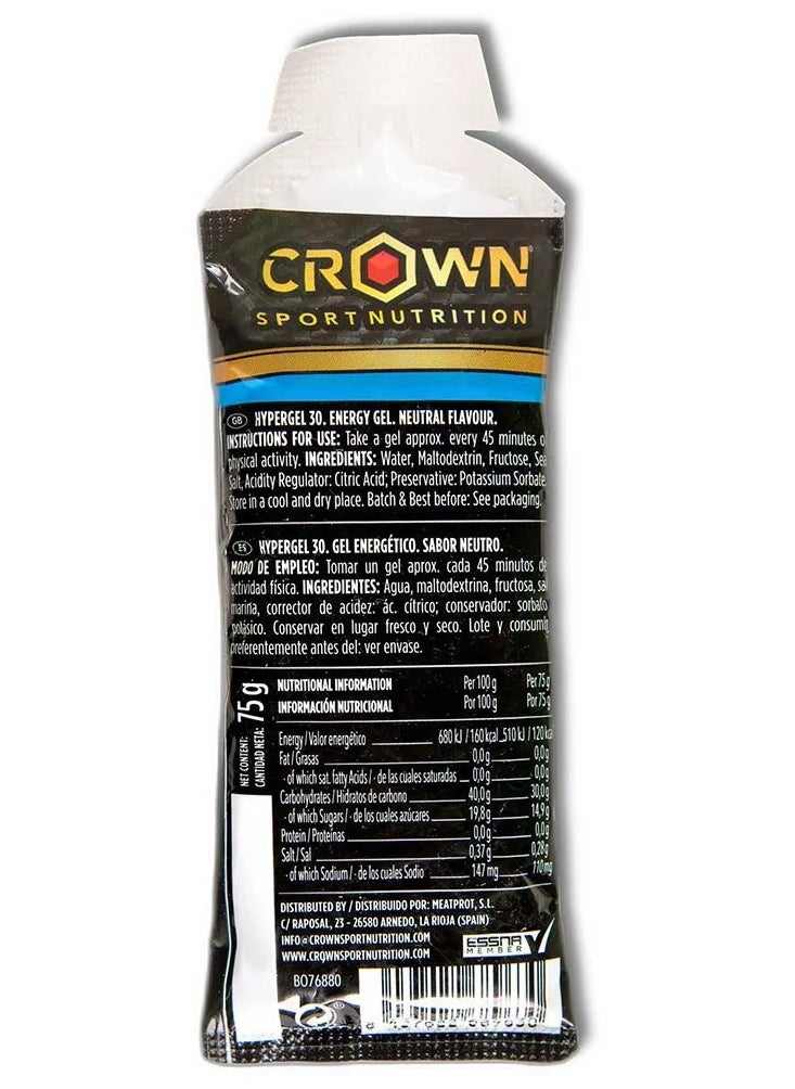 CROWN SPORT NUTRITION - HyperGel 30 Hydro, VEGAN Neutral Flavor (10 x 75grams)