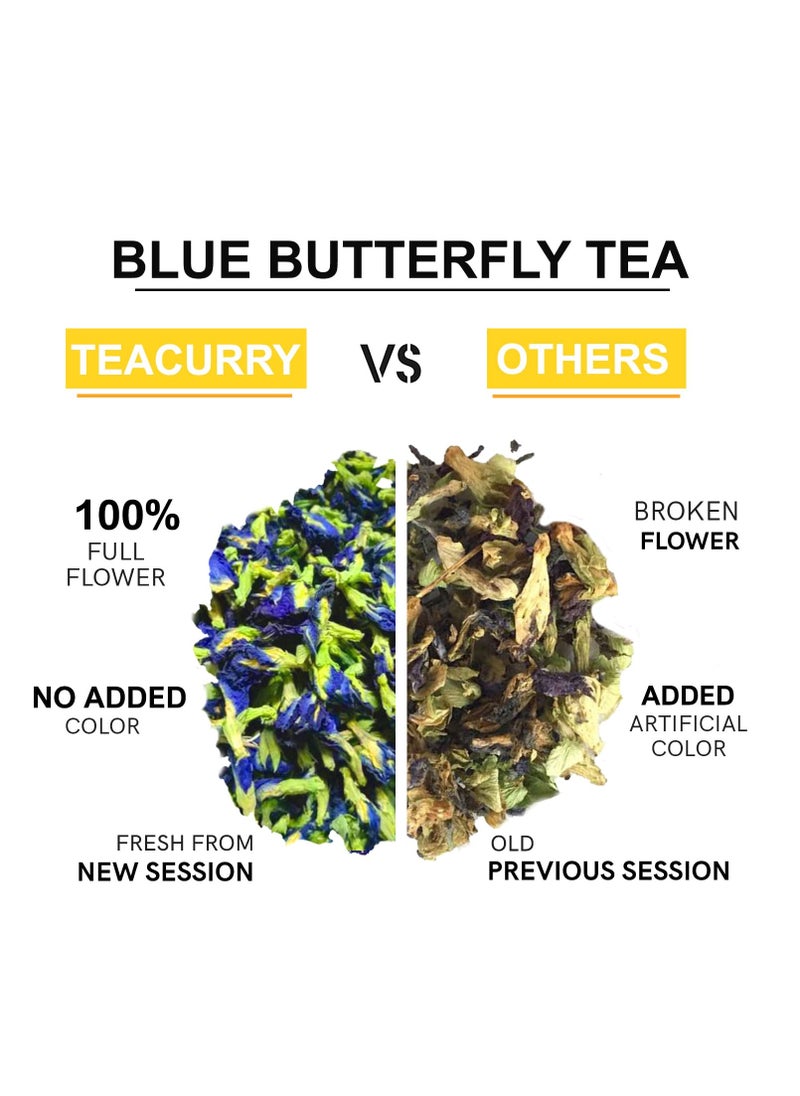 TEACURRY Blue Butterfly Pea Flower Tea- 10 Grams + 20 Drinks | Helps in Skin Glow, Hair Growth, Eyesight, Mood Enhance | Vegan | Imported from Indonesia