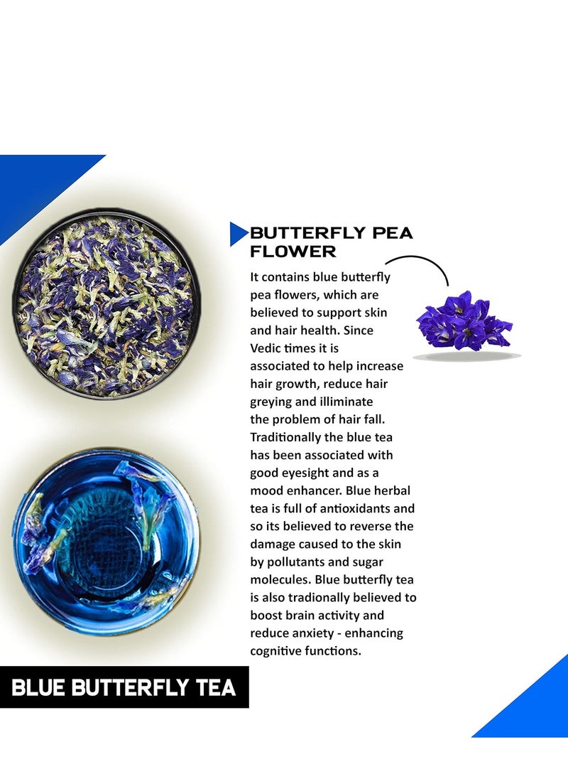 TEACURRY Blue Butterfly Pea Flower Tea- 10 Grams + 20 Drinks | Helps in Skin Glow, Hair Growth, Eyesight, Mood Enhance | Vegan | Imported from Indonesia