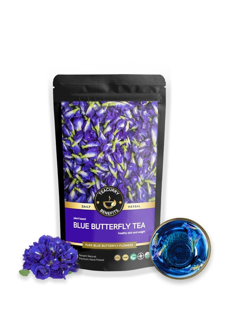 TEACURRY Blue Butterfly Pea Flower Tea- 10 Grams + 20 Drinks | Helps in Skin Glow, Hair Growth, Eyesight, Mood Enhance | Vegan | Imported from Indonesia