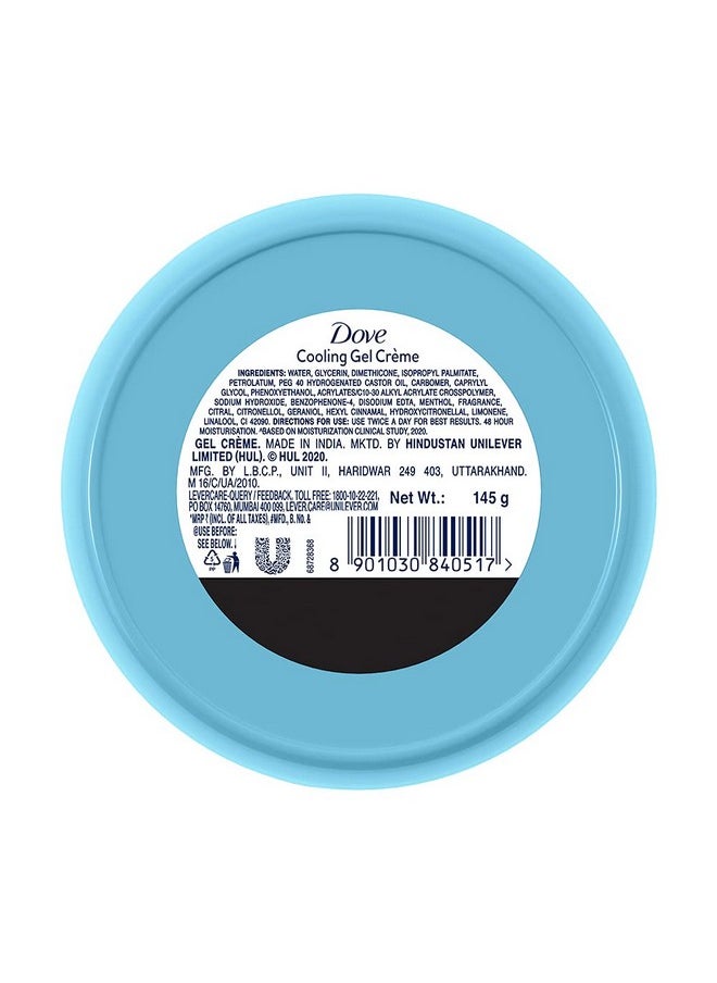 Dove Body Love Cooling Gel Crème Paraben Free, 48hrs Moisturisation with Plan Based moisturiser, Non Oily Feel, Refreshed Hydrated Skin 145g