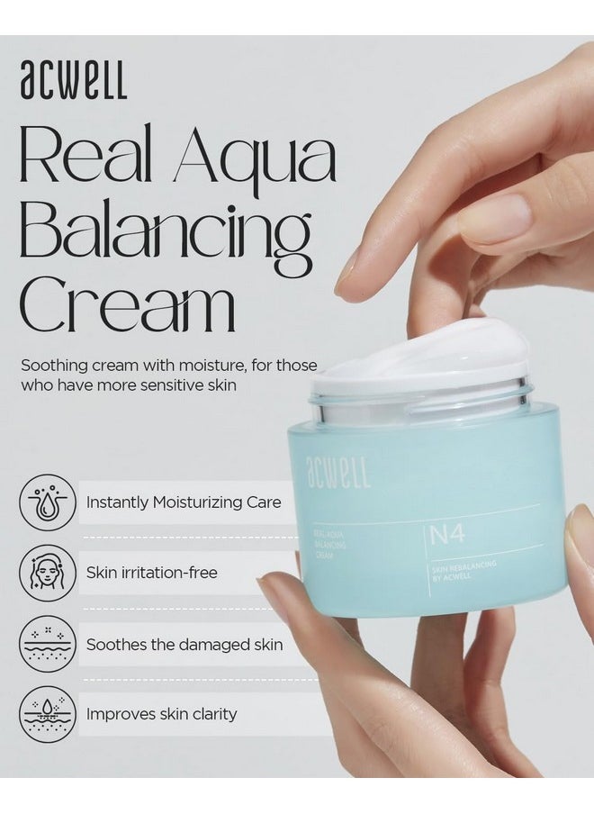 ACWELL Real Aqua Balancing Cream 1.69 fl.oz. - Moisturizing pH Balancing Face Cream, Soothing Skin Troubles and Redness for Sensitive Skin, Refreshing Gel Moisturizer, Improving Skin Texture