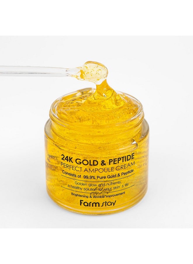 FARMSTAY 24K Gold and Peptide Perfect Ampoule Cream - 24K Gold Skin Care - Anti-Aging Skin Cream for Fine Lines and Wrinkles - Peptide Cream - 2.7 oz