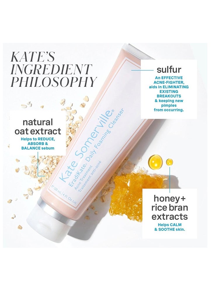 Kate Somerville EradiKate Daily Foaming Cleanser Acne Face Wash for Visibly Clearer Skin 4oz120ml