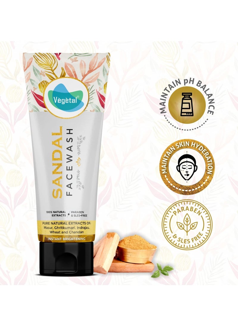 Sandal Face Wash- 100g. Natural Extracts with Masur, Chiritkumari, Indrajau, Wheat and Chandan, Instant Brightening, Paraben-Free (Pack of 2)