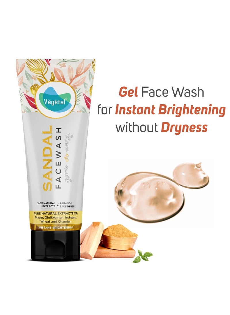 Sandal Face Wash- 100g. Natural Extracts with Masur, Chiritkumari, Indrajau, Wheat and Chandan, Instant Brightening, Paraben-Free (Pack of 2)