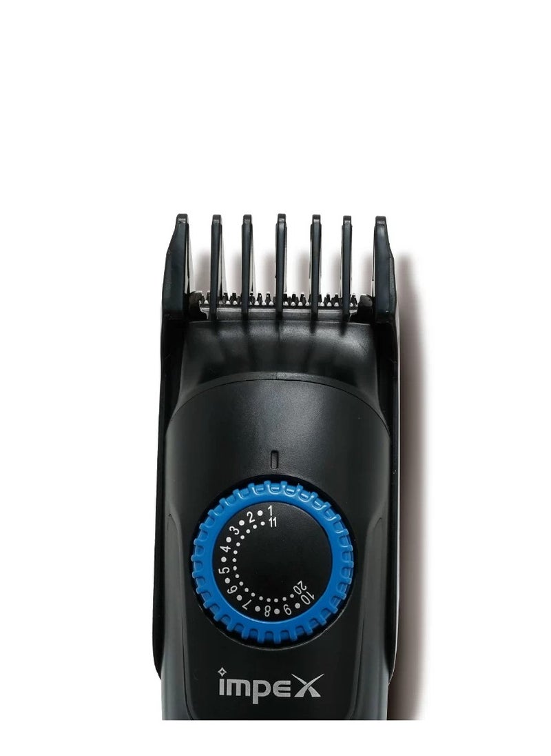Impex Hair Trimmer for Men Adjustable Beard Hair Grooming Kit with 2 Comb Attachments 6500 RPM Motor Ni-Cd Battery