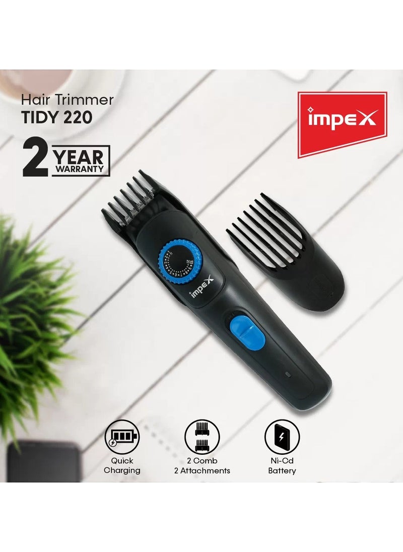 Impex Hair Trimmer for Men Adjustable Beard Hair Grooming Kit with 2 Comb Attachments 6500 RPM Motor Ni-Cd Battery