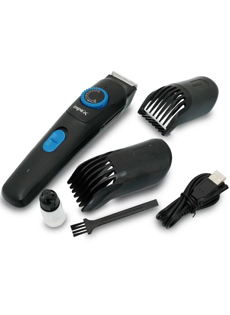 Impex Hair Trimmer for Men Adjustable Beard Hair Grooming Kit with 2 Comb Attachments 6500 RPM Motor Ni-Cd Battery
