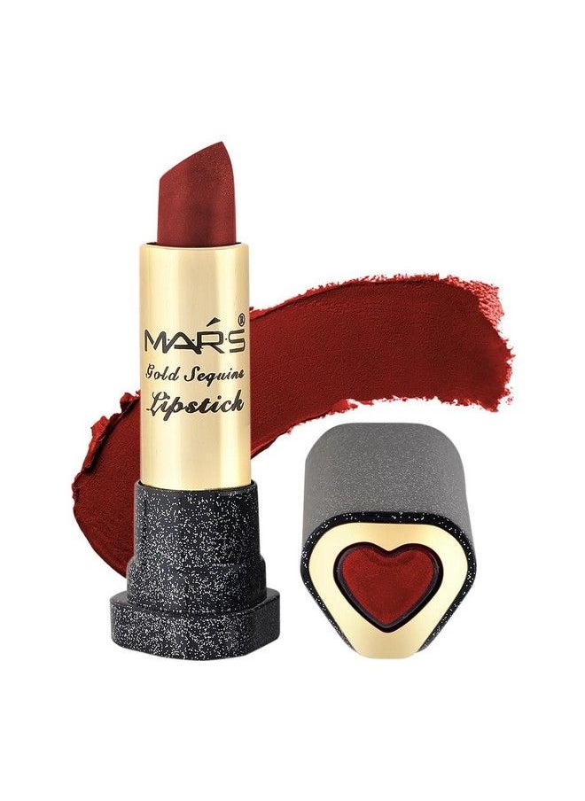 Ultra Shine Gold Sequins Lipstick Burgundy Beauty 3.6G ; Waterproof ; Pigmented Smudge Proof ; Creamy Matte Long Stay