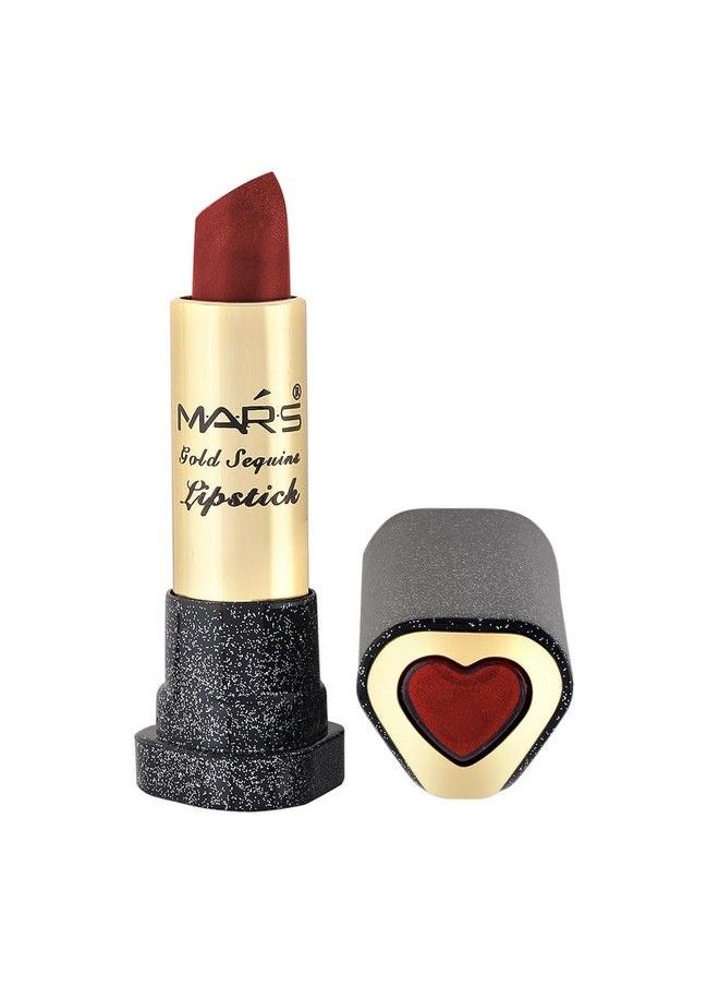 Ultra Shine Gold Sequins Lipstick Burgundy Beauty 3.6G ; Waterproof ; Pigmented Smudge Proof ; Creamy Matte Long Stay