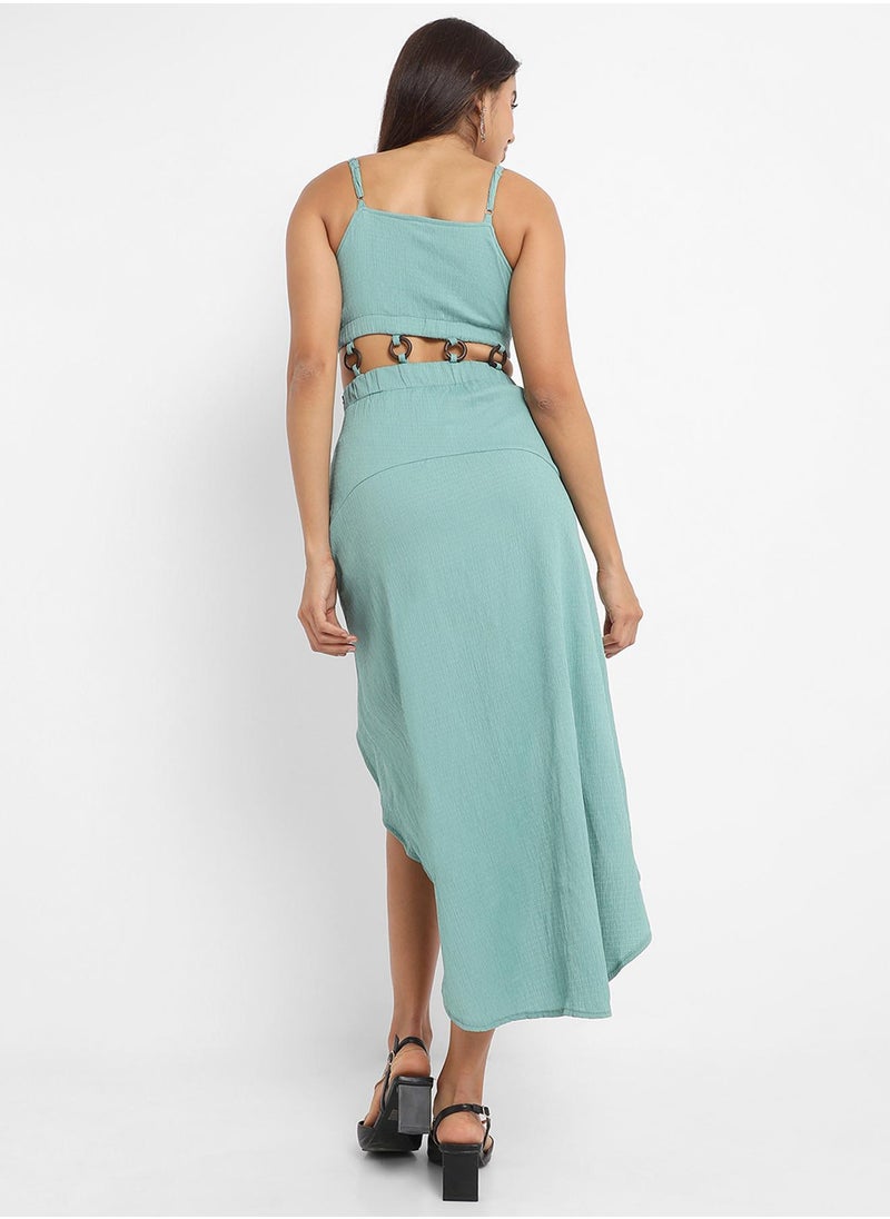 Women's Teal Green High-Low Cutout Dress