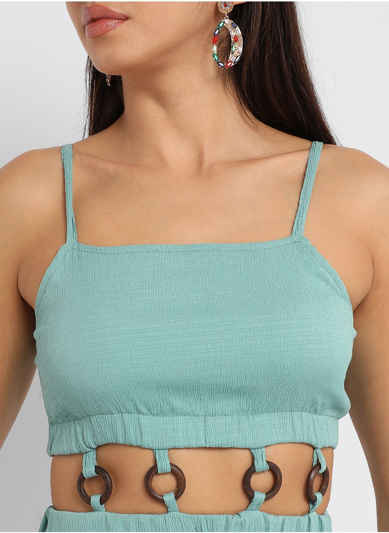 Women's Teal Green High-Low Cutout Dress