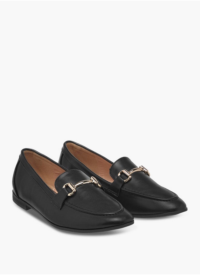 Women's Metallic Pointed Toe Loafers with Metal Accent