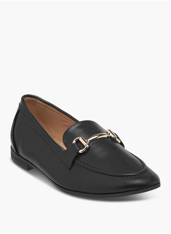 Women's Metallic Pointed Toe Loafers with Metal Accent