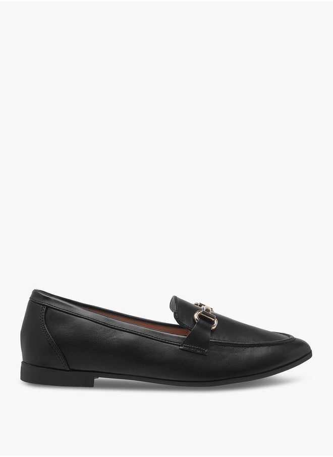 Women's Metallic Pointed Toe Loafers with Metal Accent