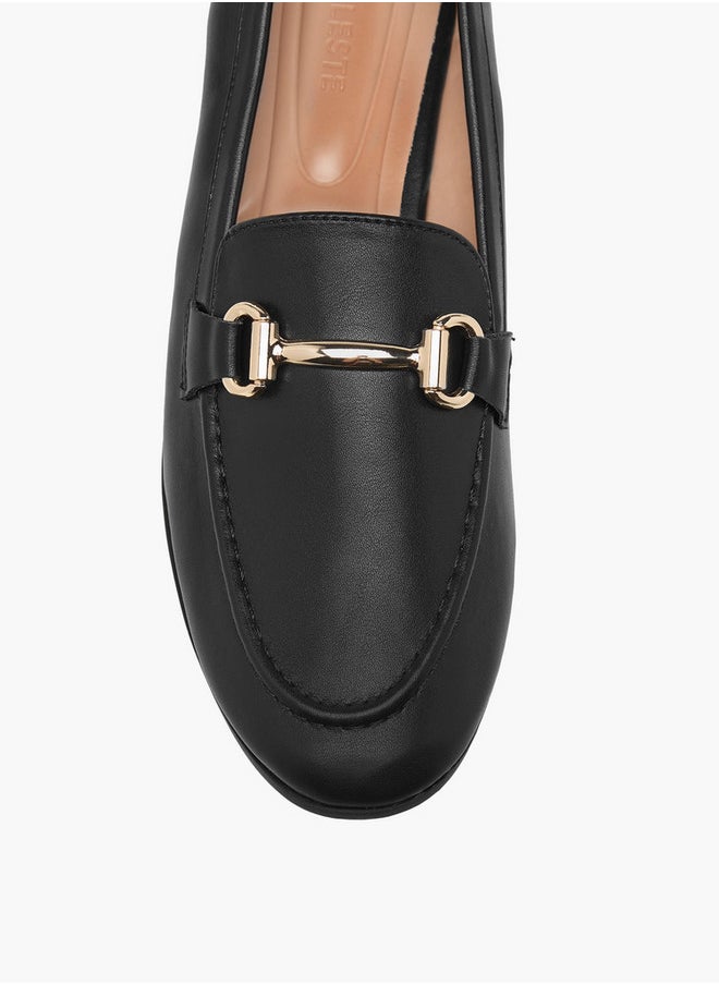 Women's Metallic Pointed Toe Loafers with Metal Accent
