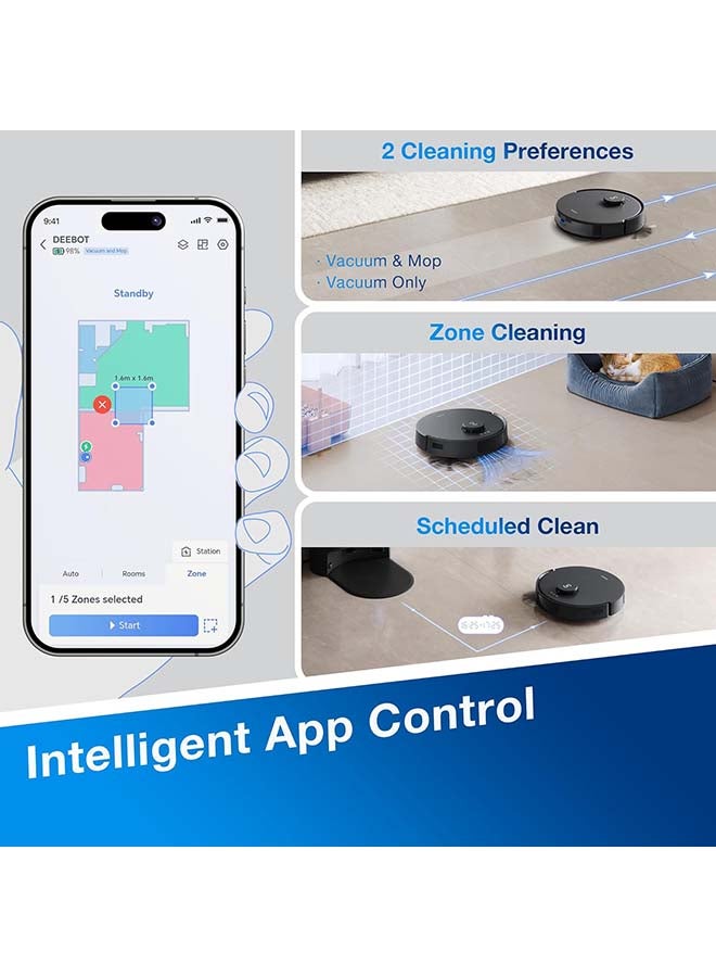 ECOVACS DEEBOT N20 PRO Plus Robot Vacuum & Mop | 8000Pa Suction | Self-Emptying | 320min Runtime | Smart Mapping & LiDAR | Pet-Friendly | App/Voice Control | 1000 W DKX55 Black