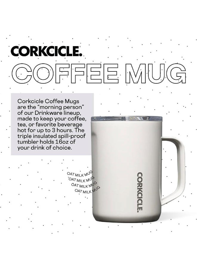 Corkcicle Triple Insulated Coffee Mug with Lid and Handle, Oat Milk, 16 oz – Stainless Steel Travel Mug Keeps Beverages Hot for 3+ Hours – Non-Slip, Easy-Grip, Spill-Resistant Tumbler