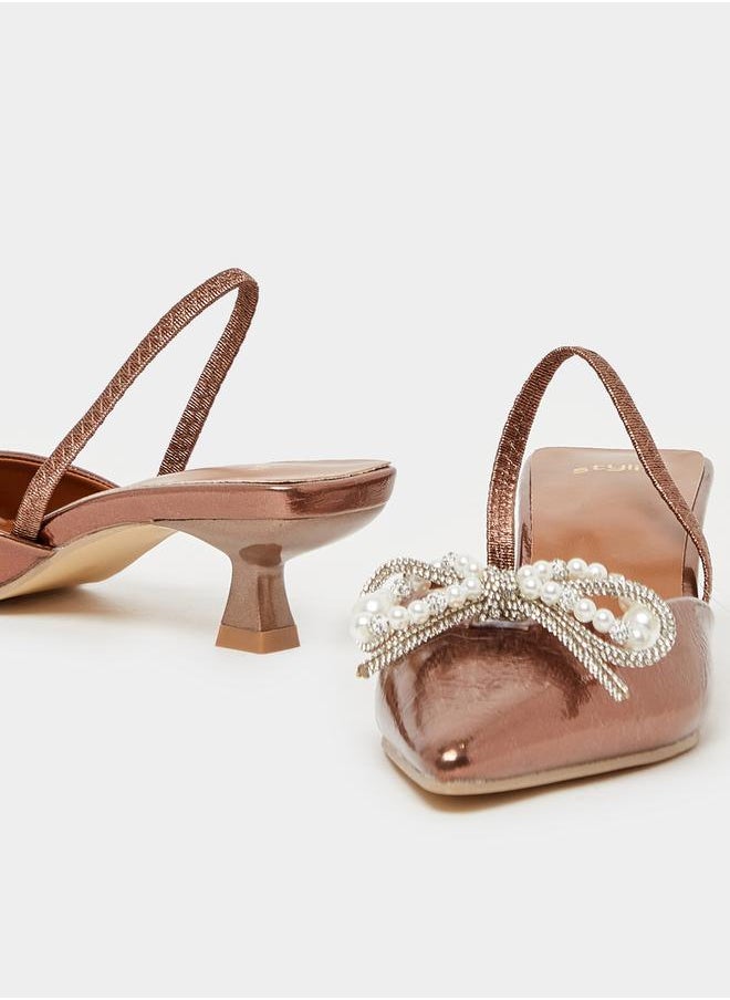 Embellished Bow Accent Slingback Pointed Toe Shoes