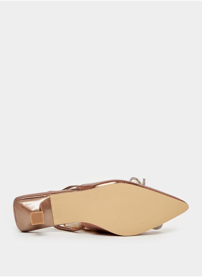 Embellished Bow Accent Slingback Pointed Toe Shoes