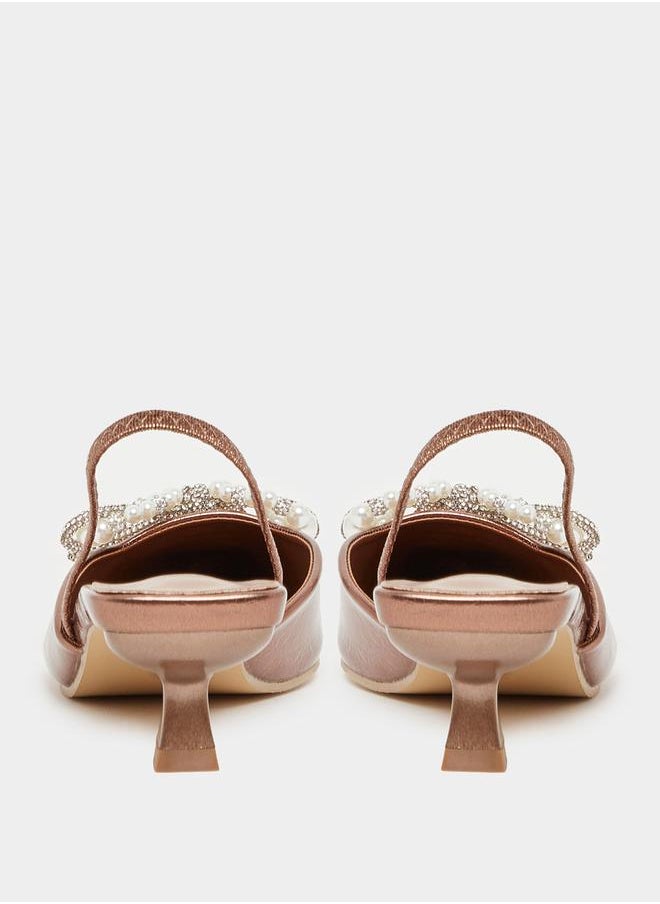 Embellished Bow Accent Slingback Pointed Toe Shoes