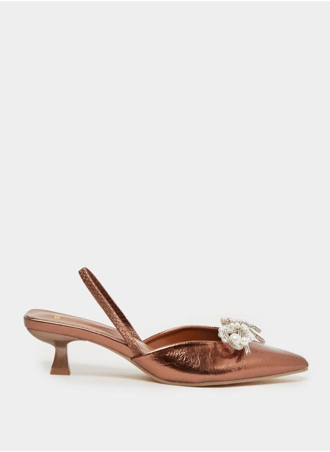 Embellished Bow Accent Slingback Pointed Toe Shoes