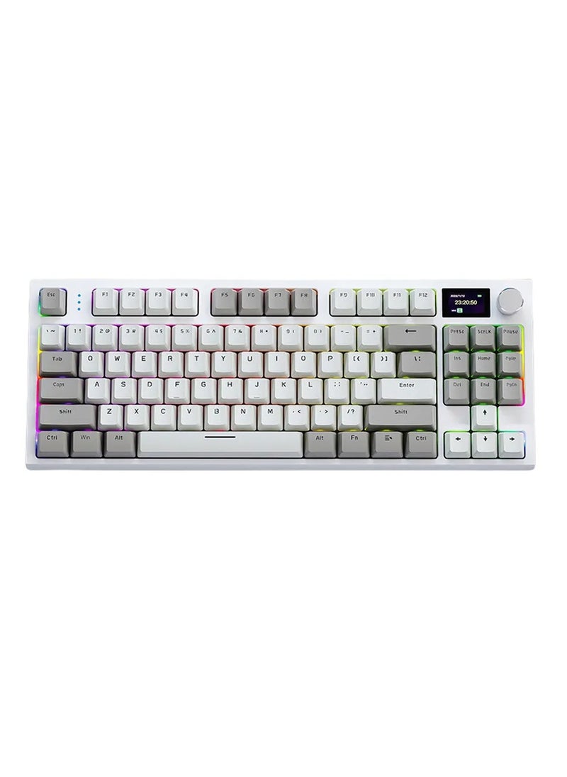 K86 RGB Wireless Mechanical Gaming Keyboard – Gasket Mount – Triple Mode (Bluetooth 5.0, 2.4G, USB-C) – 87-Key Hot-Swappable – Smart TFT Display – Metal Volume Knob – 4000mAh Battery – PBT Keycaps – PC/Laptop/Mac Compatible (Business Grey)