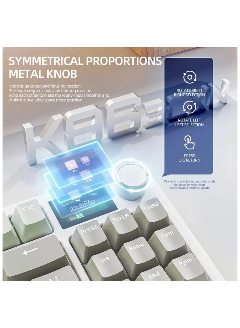K86 RGB Wireless Mechanical Gaming Keyboard – Gasket Mount – Triple Mode (Bluetooth 5.0, 2.4G, USB-C) – 87-Key Hot-Swappable – Smart TFT Display – Metal Volume Knob – 4000mAh Battery – PBT Keycaps – PC/Laptop/Mac Compatible (Business Grey)