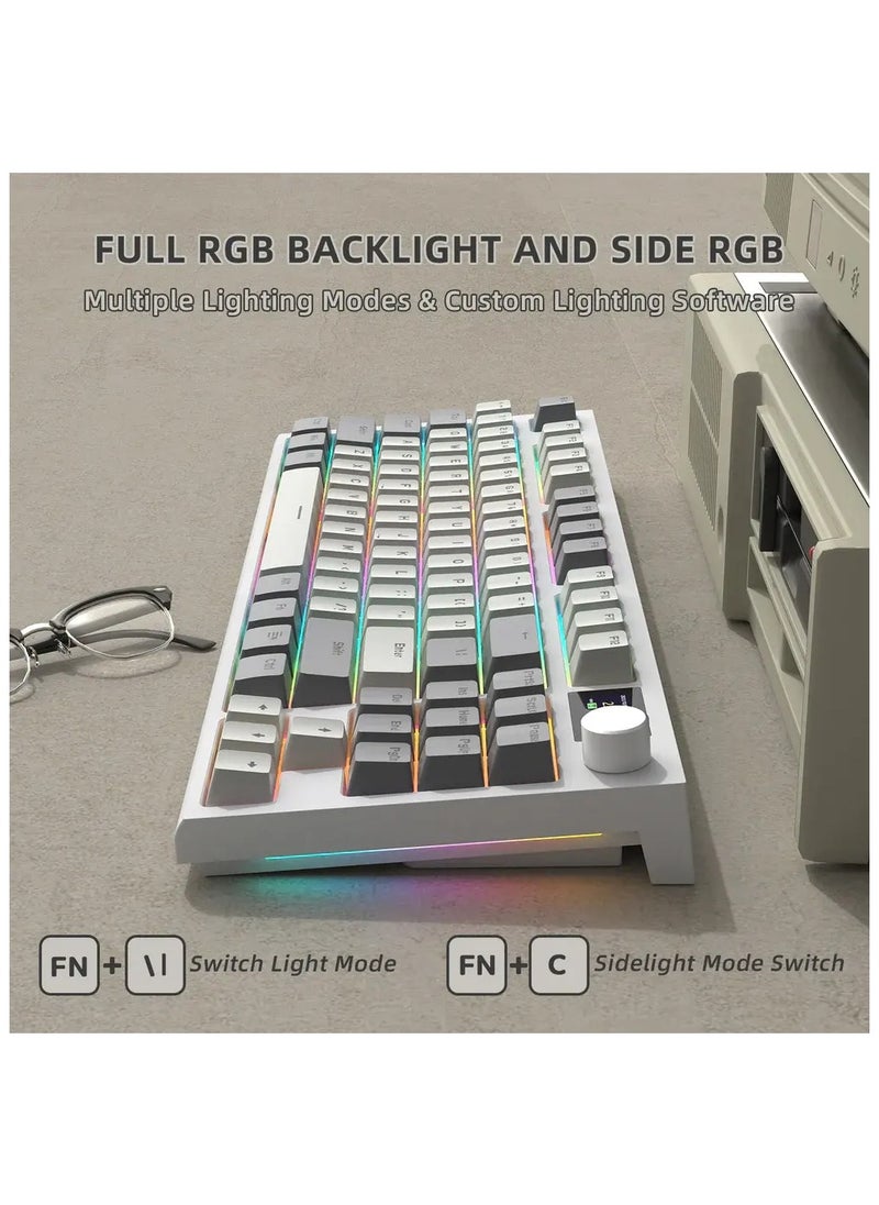 K86 RGB Wireless Mechanical Gaming Keyboard – Gasket Mount – Triple Mode (Bluetooth 5.0, 2.4G, USB-C) – 87-Key Hot-Swappable – Smart TFT Display – Metal Volume Knob – 4000mAh Battery – PBT Keycaps – PC/Laptop/Mac Compatible (Business Grey)