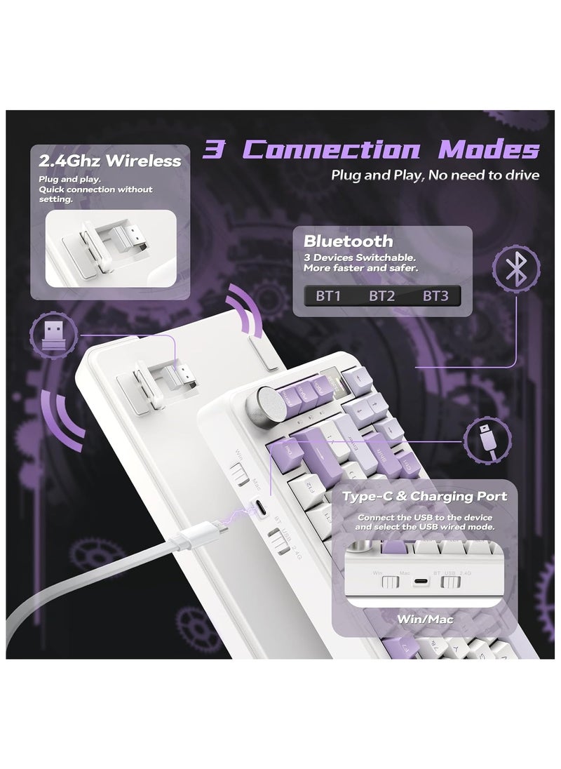 ATTACK SHARK X85Pro Wireless Mechanical Gaming Keyboard – Hot-Swappable – 75% Compact Layout – Smart TFT Display & Metal Knob – Tri-Mode Connection (Bluetooth 5.1, 2.4GHz, USB-C) – RGB Backlight – Gasket Mount – PBT Keycaps – PC Laptop Mac Compatible (Lavender Purple)