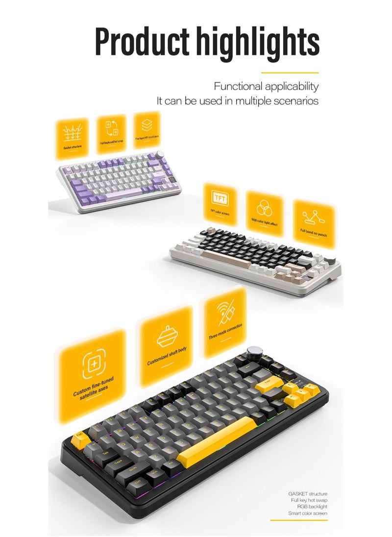 ATTACK SHARK X85Pro Wireless Mechanical Gaming Keyboard – Hot-Swappable – 75% Compact Layout – Smart TFT Display & Metal Knob – Tri-Mode Connection (Bluetooth 5.1, 2.4GHz, USB-C) – RGB Backlight – Gasket Mount – PBT Keycaps – PC Laptop Mac Compatible (Lavender Purple)