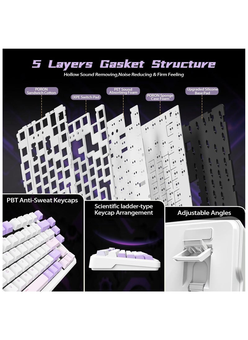 ATTACK SHARK X85Pro Wireless Mechanical Gaming Keyboard – Hot-Swappable – 75% Compact Layout – Smart TFT Display & Metal Knob – Tri-Mode Connection (Bluetooth 5.1, 2.4GHz, USB-C) – RGB Backlight – Gasket Mount – PBT Keycaps – PC Laptop Mac Compatible (Lavender Purple)