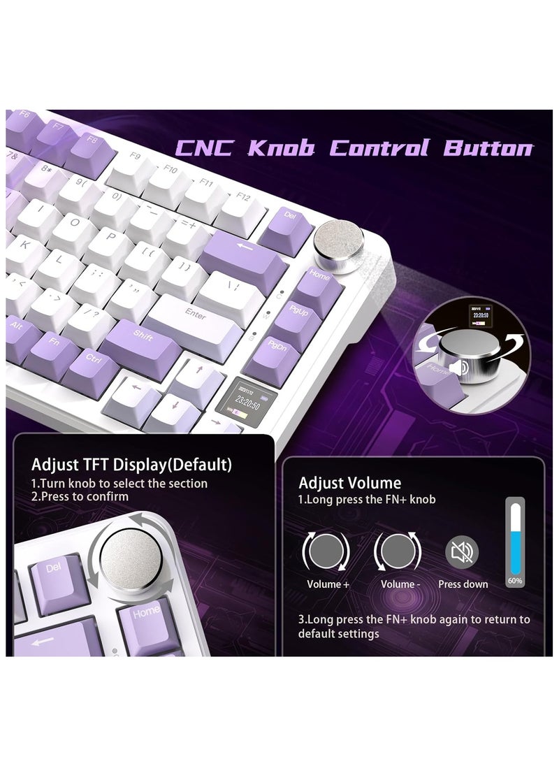 ATTACK SHARK X85Pro Wireless Mechanical Gaming Keyboard – Hot-Swappable – 75% Compact Layout – Smart TFT Display & Metal Knob – Tri-Mode Connection (Bluetooth 5.1, 2.4GHz, USB-C) – RGB Backlight – Gasket Mount – PBT Keycaps – PC Laptop Mac Compatible (Lavender Purple)