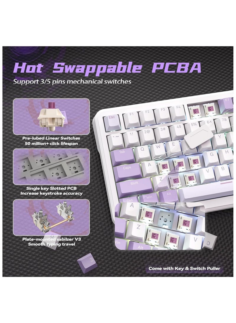 ATTACK SHARK X85Pro Wireless Mechanical Gaming Keyboard – Hot-Swappable – 75% Compact Layout – Smart TFT Display & Metal Knob – Tri-Mode Connection (Bluetooth 5.1, 2.4GHz, USB-C) – RGB Backlight – Gasket Mount – PBT Keycaps – PC Laptop Mac Compatible (Lavender Purple)