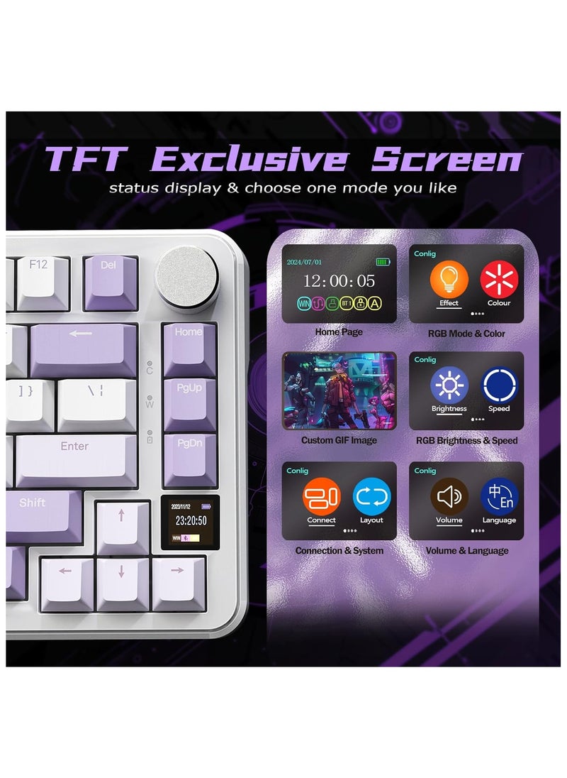 ATTACK SHARK X85Pro Wireless Mechanical Gaming Keyboard – Hot-Swappable – 75% Compact Layout – Smart TFT Display & Metal Knob – Tri-Mode Connection (Bluetooth 5.1, 2.4GHz, USB-C) – RGB Backlight – Gasket Mount – PBT Keycaps – PC Laptop Mac Compatible (Lavender Purple)