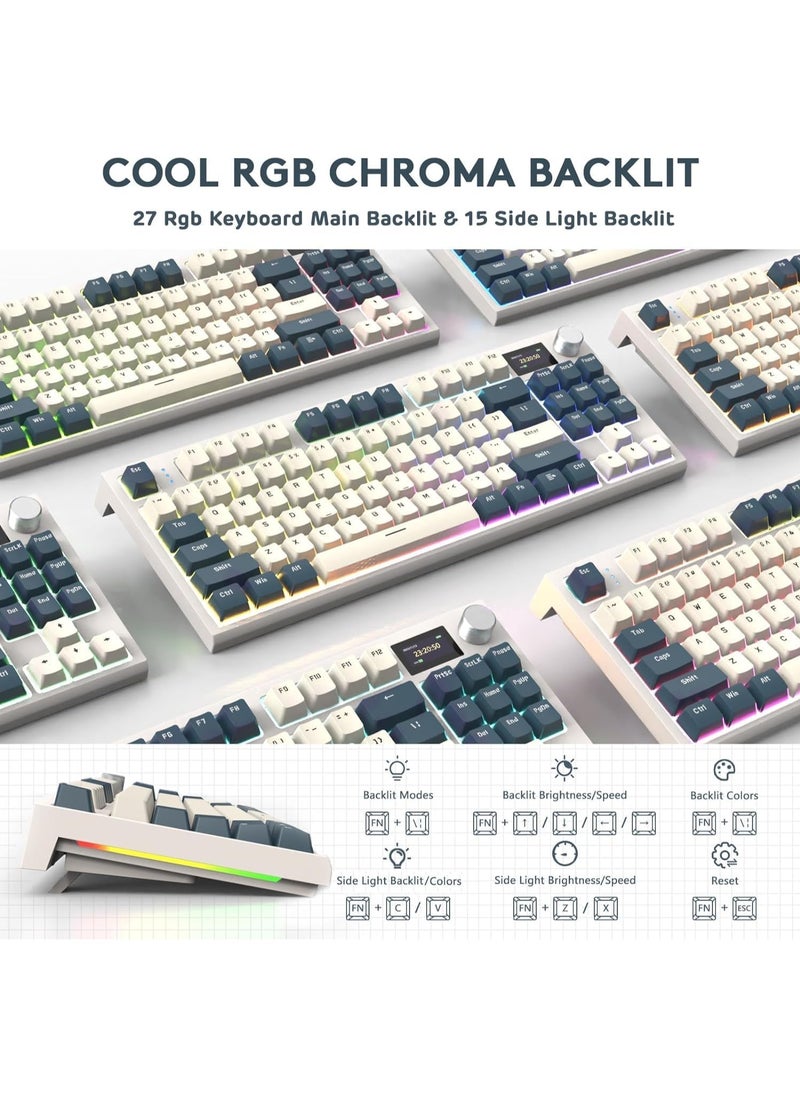 K86 RGB Wireless Mechanical Gaming Keyboard – Gasket Mount – Triple Mode (Bluetooth 5.0, 2.4G, USB-C) – 87-Key Hot-Swappable – Smart TFT Display – Metal Volume Knob – 4000mAh Battery – PBT Keycaps – PC/Laptop/Mac Compatible (Time Machine Blue)