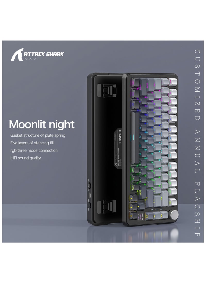 ATTACK SHARK X85Pro Wireless Mechanical Gaming Keyboard – Hot-Swappable – 75% Compact Layout – Smart TFT Display & Metal Knob – Tri-Mode Connection (Bluetooth 5.1, 2.4GHz, USB-C) – RGB Backlight – Gasket Mount – PBT Keycaps – PC Laptop Mac Compatible (Moonlight Black)