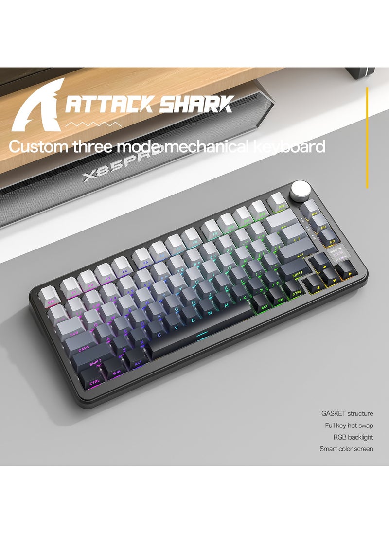 ATTACK SHARK X85Pro Wireless Mechanical Gaming Keyboard – Hot-Swappable – 75% Compact Layout – Smart TFT Display & Metal Knob – Tri-Mode Connection (Bluetooth 5.1, 2.4GHz, USB-C) – RGB Backlight – Gasket Mount – PBT Keycaps – PC Laptop Mac Compatible (Moonlight Black)