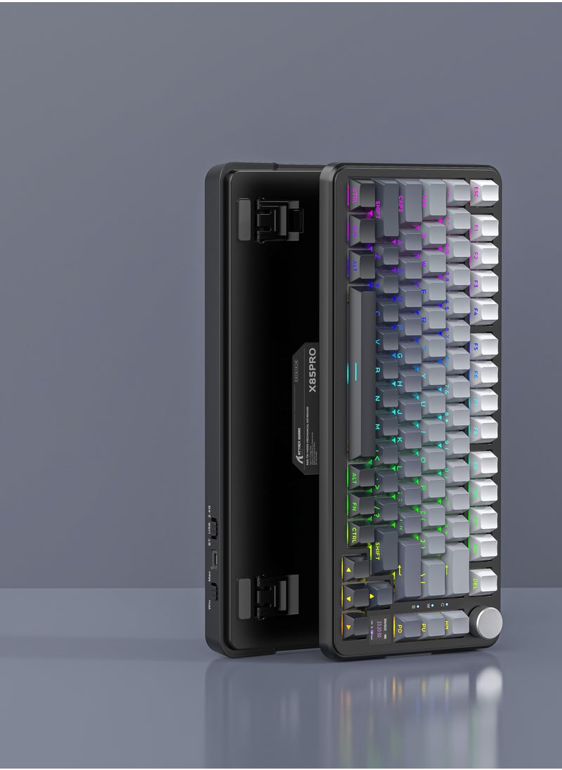 ATTACK SHARK X85Pro Wireless Mechanical Gaming Keyboard – Hot-Swappable – 75% Compact Layout – Smart TFT Display & Metal Knob – Tri-Mode Connection (Bluetooth 5.1, 2.4GHz, USB-C) – RGB Backlight – Gasket Mount – PBT Keycaps – PC Laptop Mac Compatible (Moonlight Black)