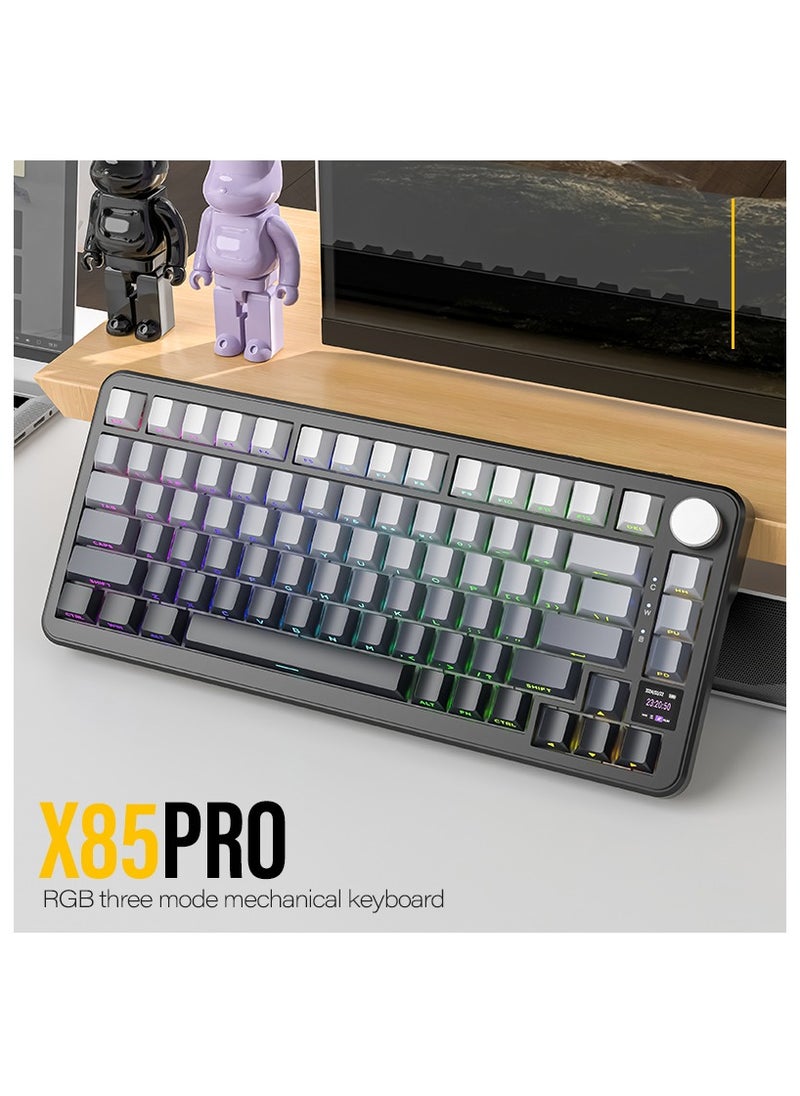 ATTACK SHARK X85Pro Wireless Mechanical Gaming Keyboard – Hot-Swappable – 75% Compact Layout – Smart TFT Display & Metal Knob – Tri-Mode Connection (Bluetooth 5.1, 2.4GHz, USB-C) – RGB Backlight – Gasket Mount – PBT Keycaps – PC Laptop Mac Compatible (Moonlight Black)