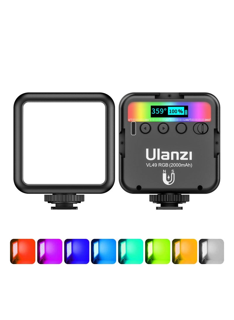 ULANZI VL49 RGB Video Lights, LED Camera Light 360° Full Color Portable Photography Lighting w 3 Cold Shoe, 2000mAh Rechargeable CRI 95+ 2500-9000K Dimmable Panel Lamp Support Magnetic Attraction