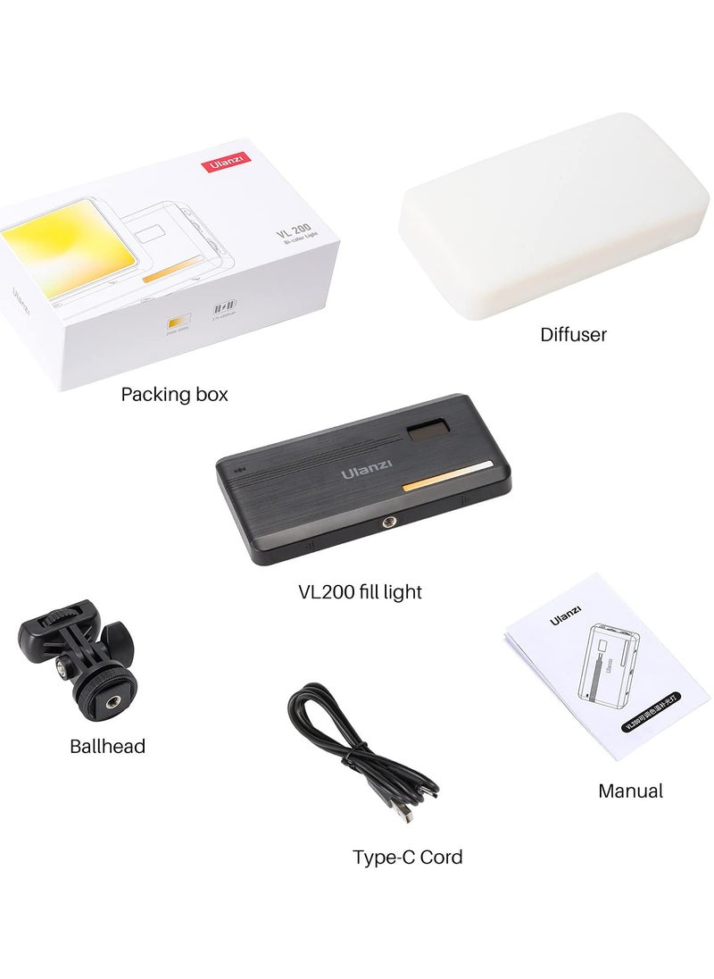 ULANZI VL200 Bi-Color LED Video Light, On-Camera Video Light, Type-C Rechargeable 5000mAh Mini Camera Light, 2500-9000K Ultra Bright Photo and Video Lighting, Fill Light, Potable Photography Lighting