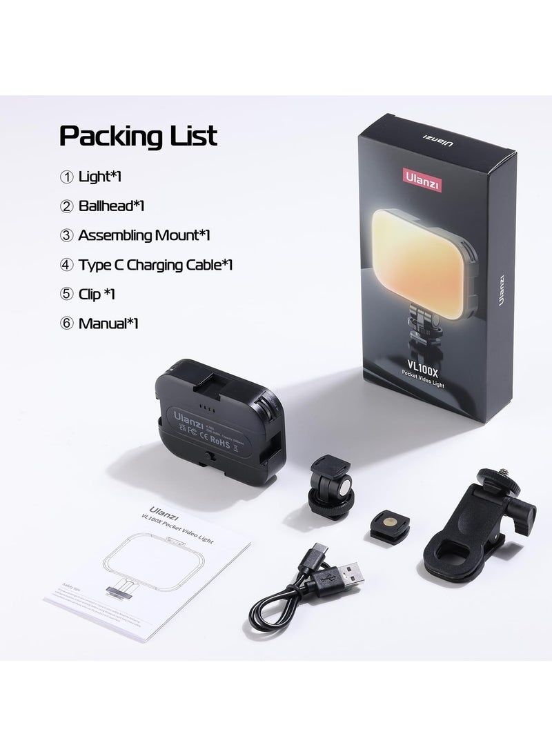 Ulanzi VL100X Selfie Light, Clip LED Light Panel for Phone/Laptop/Tablet/Computer, Bi-Color Portable Clip Camera Light with Dimmable 2500-6500K with 2000mAh Battery for Video Conference/Picture