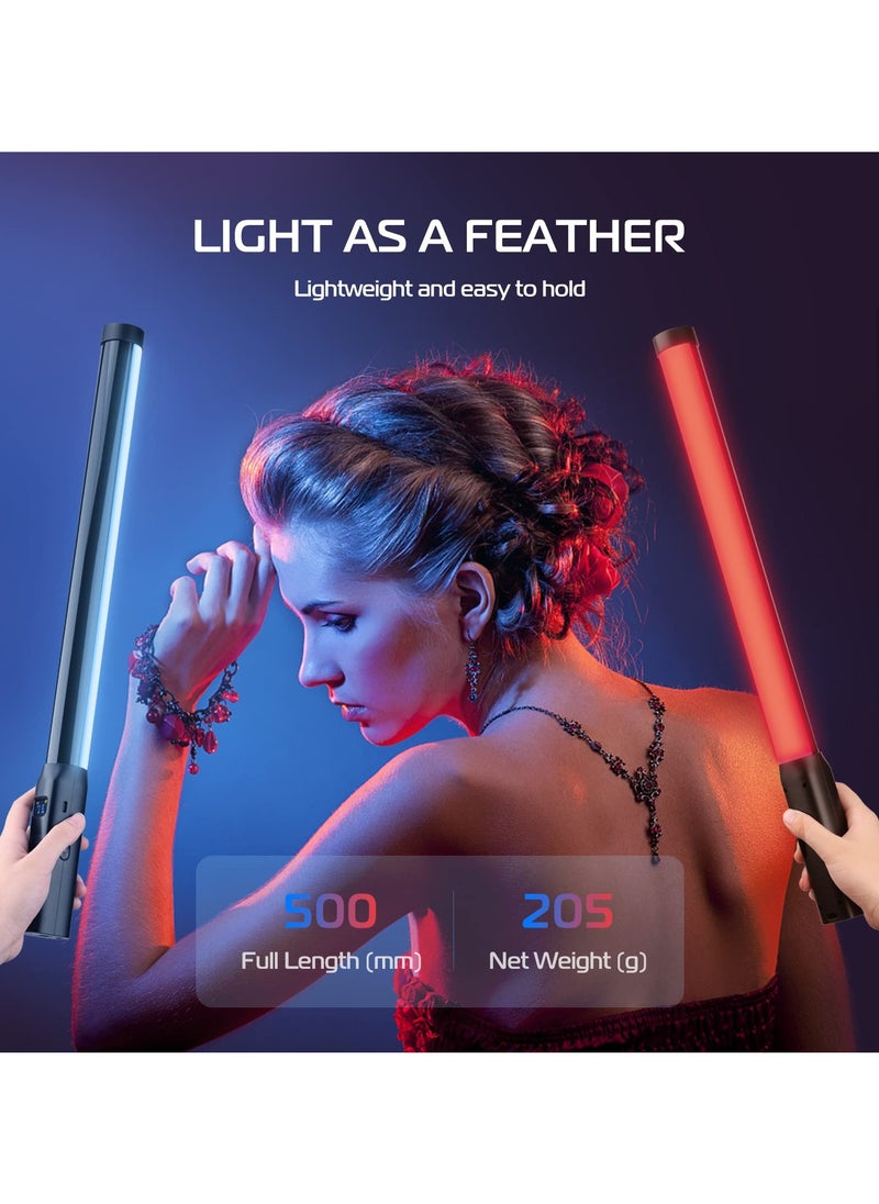 ULANZI VL119 Handheld Light Wand, 360° RGB LED Video Light Stick for Photography, 2600mAh Rechargeable Tube Light for Video Shooting, 2500-9000K Dimmable Camera Light with LCD